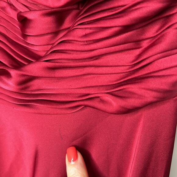 NWT IEENA for MAC DUGGAL 67866 Burgundy One Shoulder Bishop Sleeve Flowy Gown - Picture 9 of 12